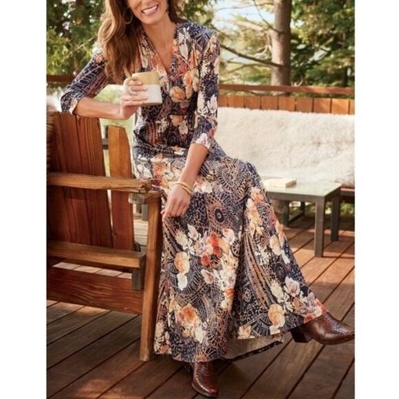 NWOT SOFT SURROUNDINGS Dress M Floral Fit&Flare Dolman-3/4-Sleeves”Adamaris”Midi - Picture 1 of 13